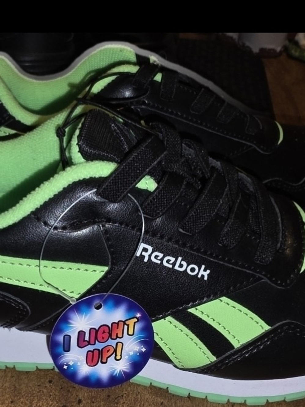 Reebok Kids' Black and Neon Green Light-Up Sneakers